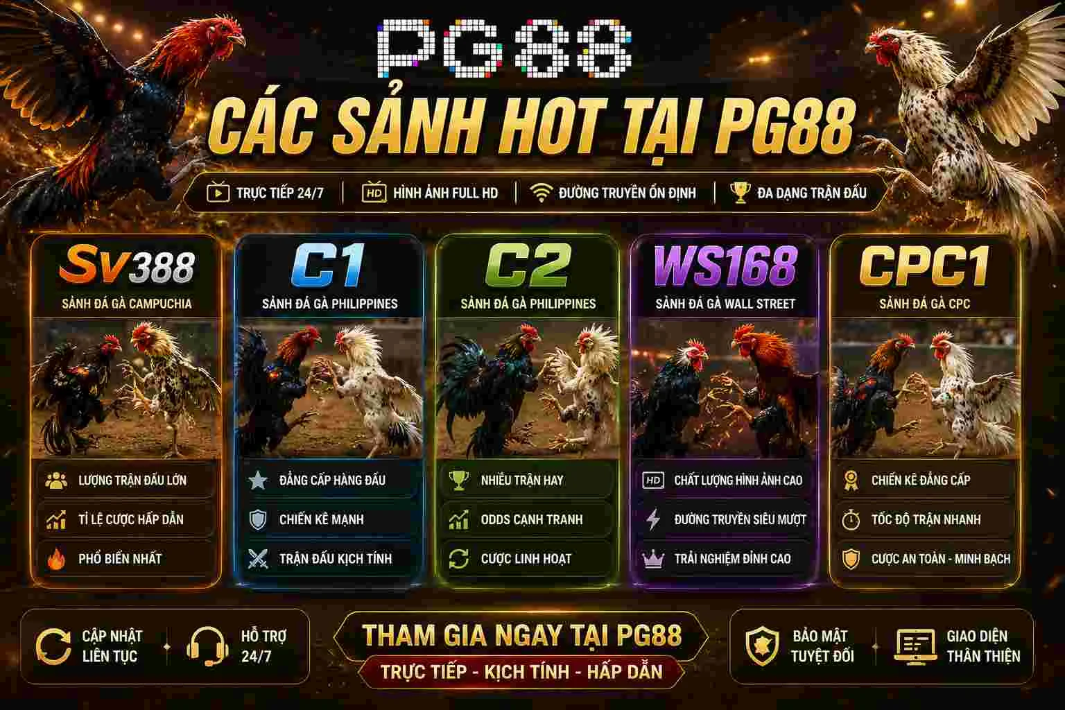 Các sảnh hot tại đá gà PG88 Các sảnh hot tại đá gà PG88