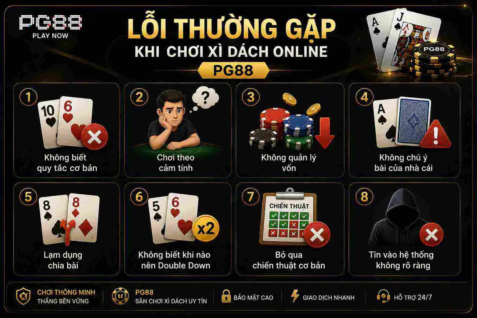 Lỗi thường gặp khi chơi xì dách online PG88